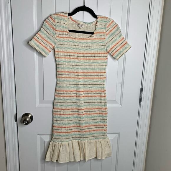 Opening Ceremony smocked ruffle hem short sleeves spring dress XS wedding guest - Picture 2 of 6
